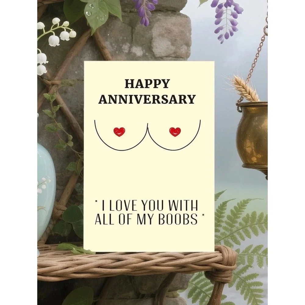 Funny Happy Anniversary Card I Love You With All Of My Boobs Red‎ Envelope New